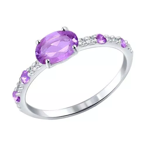 Кольцо из серебра с аметистами и фианитами
