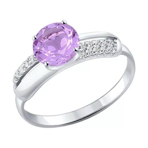Кольцо из серебра с аметистом и фианитами