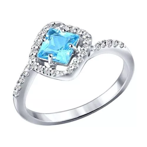 Кольцо из серебра с топазом и фианитами