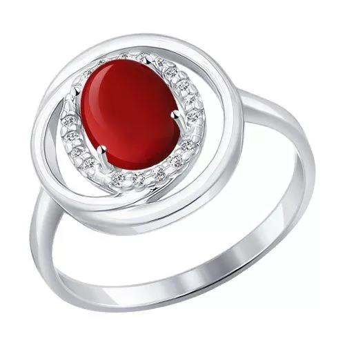 Кольцо из серебра с гранатом и фианитами