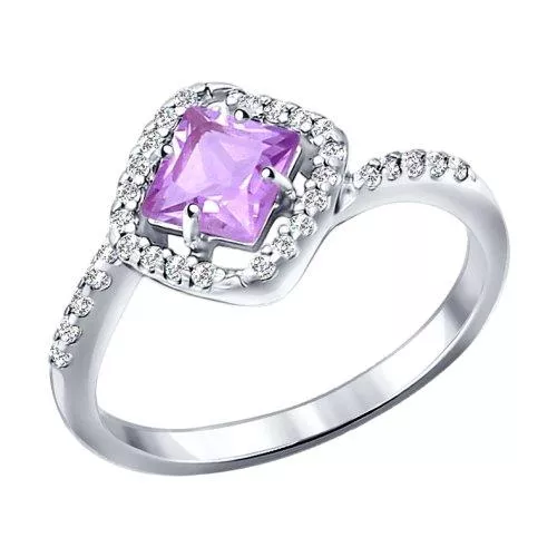 Кольцо из серебра с аметистом и фианитами