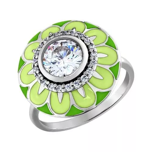 Кольцо из серебра с эмалью с фианитами