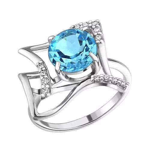 Кольцо из серебра с топазом и фианитами