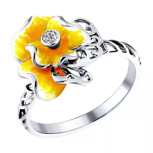 Кольцо из серебра с эмалью с фианитом