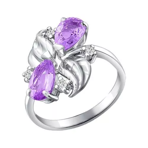 Кольцо из серебра с аметистами и фианитами