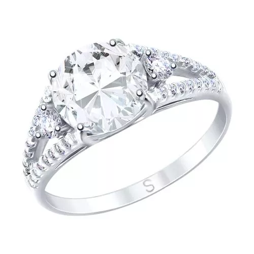 Кольцо из серебра с горным хрусталем и фианитами