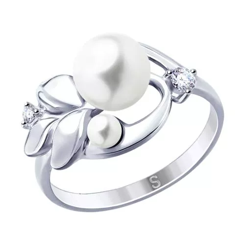 Кольцо из серебра с жемчугом и фианитами