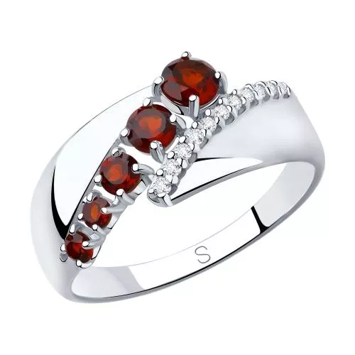 Кольцо из серебра с гранатами и фианитами