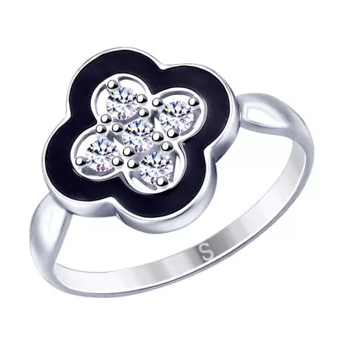 Кольцо из серебра с эмалью и фианитами