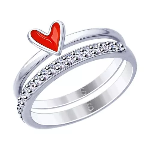 Кольцо из серебра с эмалью и фианитами