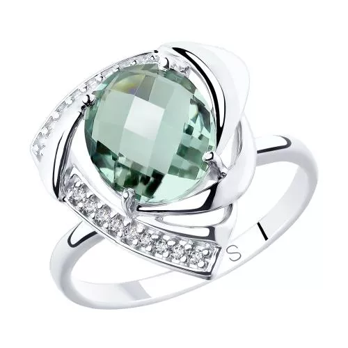 Кольцо из серебра с кварцем и фианитами