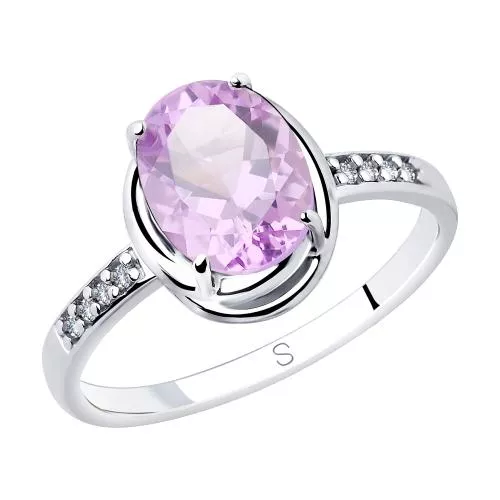 Кольцо из серебра с аметистом и фианитами