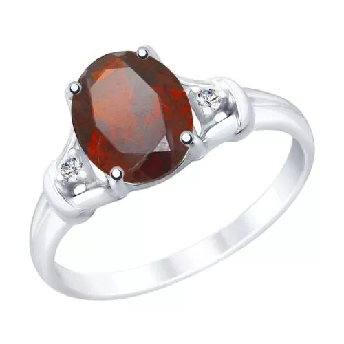 Кольцо из серебра с гранатом и фианитами