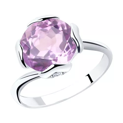 Кольцо из серебра с аметистом и фианитами