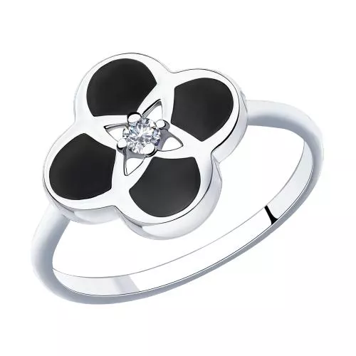 Кольцо из серебра с эмалью и фианитом