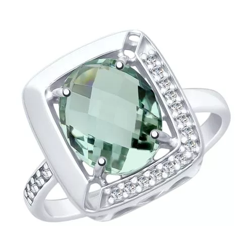 Кольцо из серебра с кварцем и фианитами