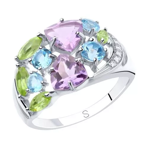 Кольцо из серебра с миксом камней