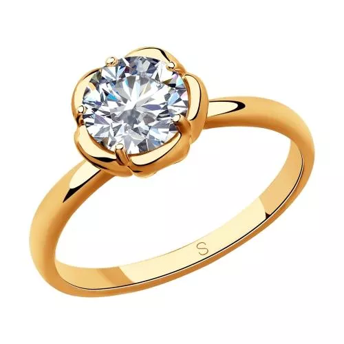 Кольцо из золочёного серебра с фианитом