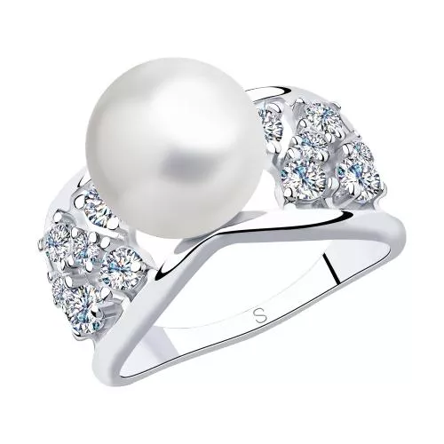 Кольцо из серебра с жемчугом и фианитами