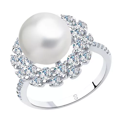 Кольцо из серебра с жемчугом и фианитами