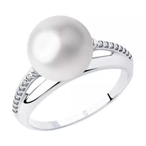 Кольцо из серебра с жемчугом и фианитами