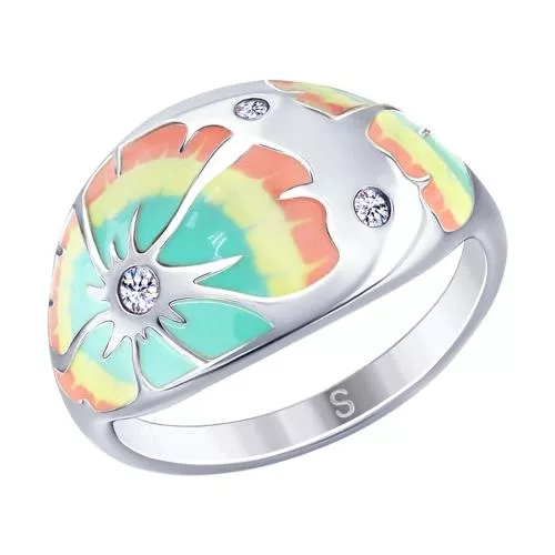 Кольцо из серебра с эмалью и фианитами