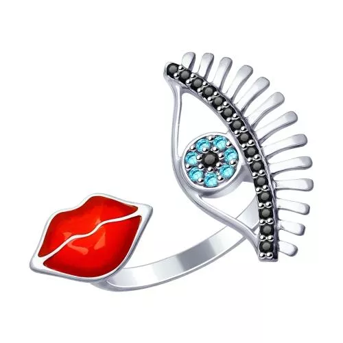 Кольцо из серебра с эмалью и фианитами