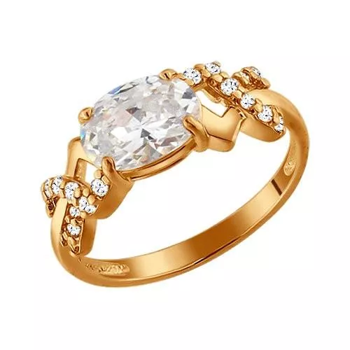 Кольцо из золочёного серебра с фианитами