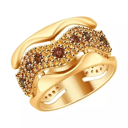 Кольцо из золочёного серебра с фианитами