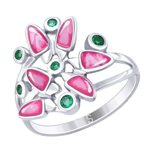 Кольцо из серебра с эмалью и фианитами