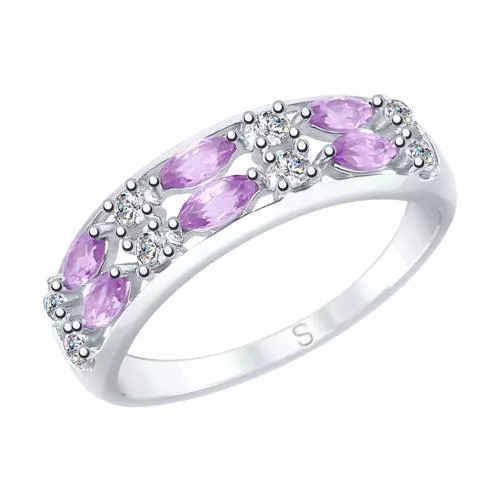 Кольцо из серебра с аметистами и фианитами