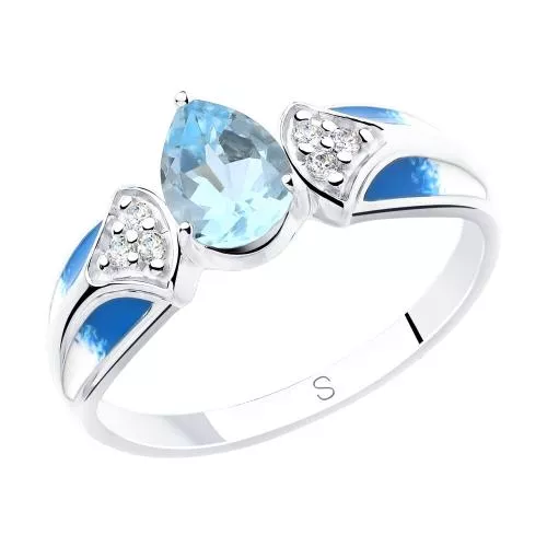 Кольцо из серебра с эмалью и топазом и фианитами