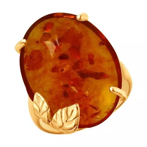 Кольцо из золочёного серебра с янтарём