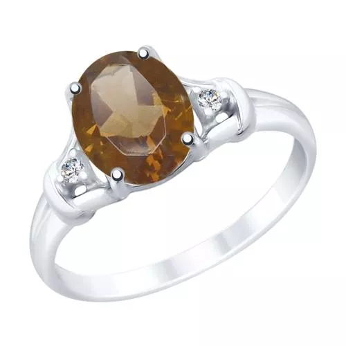 Кольцо из серебра с раухтопазом и фианитами