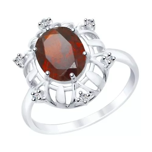 Кольцо из серебра с гранатом и фианитами