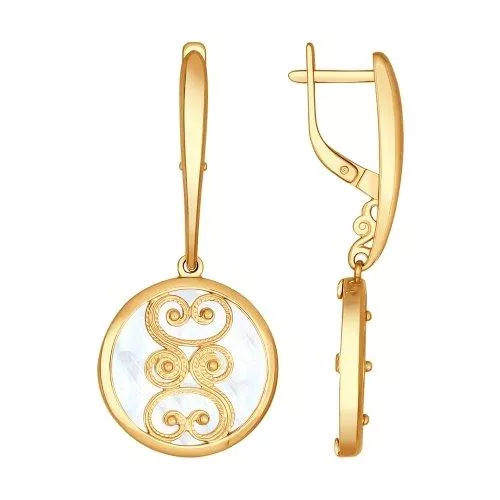 Серьги из золочёного серебра с белым перламутром