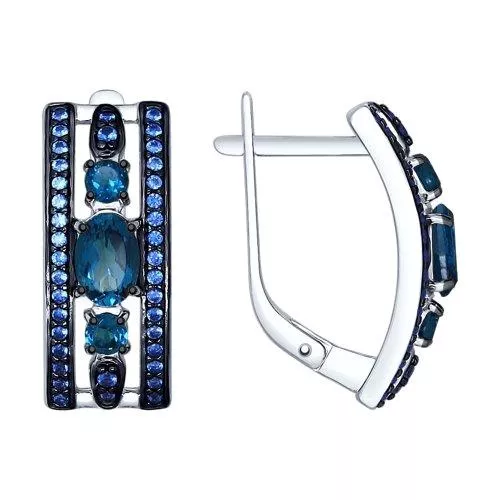 Серьги из серебра с топазами и синими фианитами