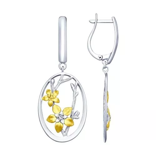 Серьги из золочёного серебра с фианитами