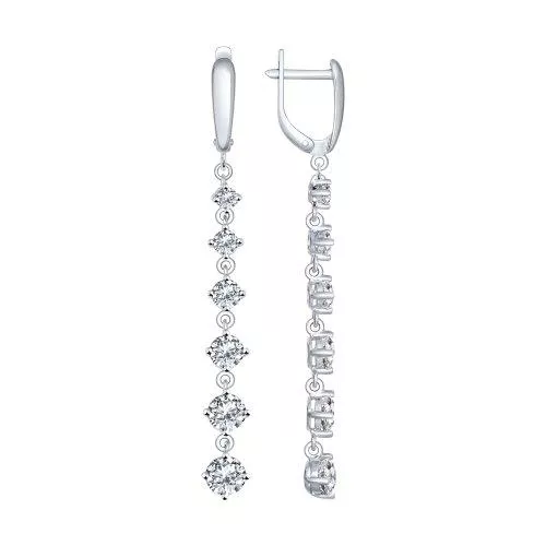 Серьги длинные из серебра с фианитами