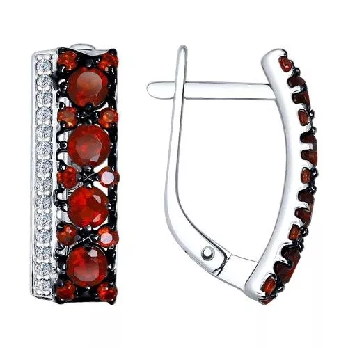 Серьги из серебра с гранатами и красными и бесцветными фианитами
