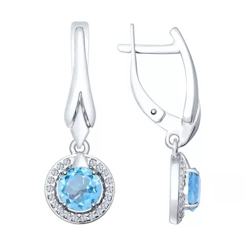 Серьги из серебра с топазами и фианитами