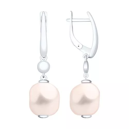 Серьги из серебра с розовыми жемчугом Swarovski