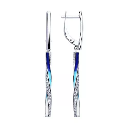 Серьги из серебра с эмалью и фианитами