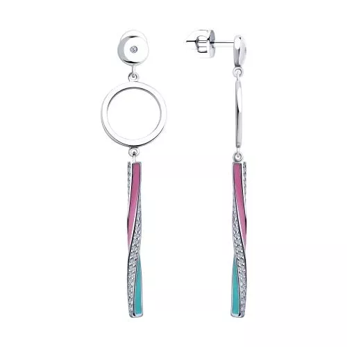 Серьги из серебра с эмалью и фианитами