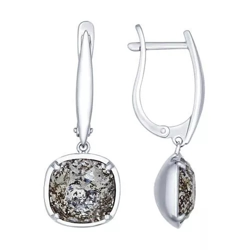 Серьги из серебра с чёрными кристаллами Swarovski