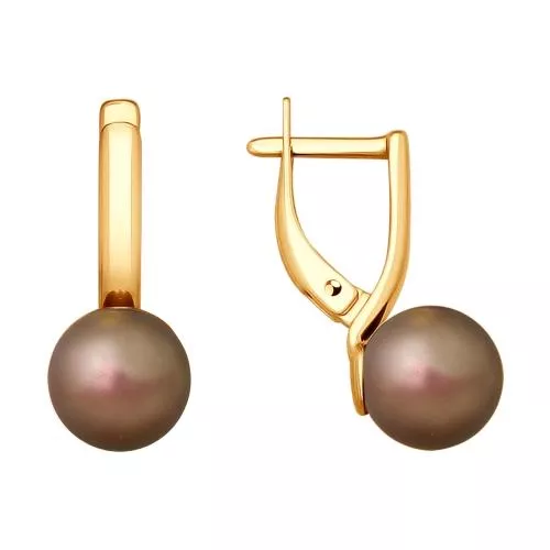 Серьги из золочёного серебра с коричневым жемчугом Swarovski