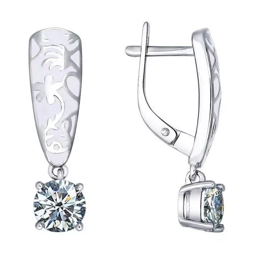 Серьги из серебра с эмалью с фианитами