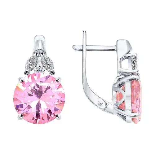 Серьги из серебра с розовыми фианитами