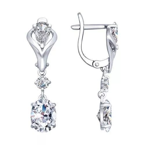 Серьги длинные из серебра с фианитами