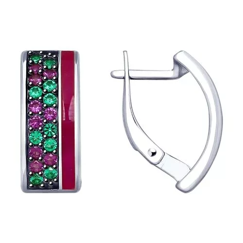 Серьги из серебра с эмалью и фианитами